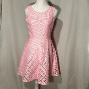 NWT neon pink & white eyelet open back INA dress size small